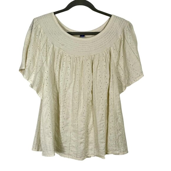 Old Navy Cream Eyelet A-Line Flutter Sleeve Pull-On Cotton-Blend Blouse Size XL - Picture 10 of 11